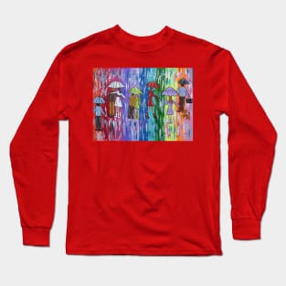 Colourful Umbrellas in a Rainbow Sky Long Sleeve T-Shirt